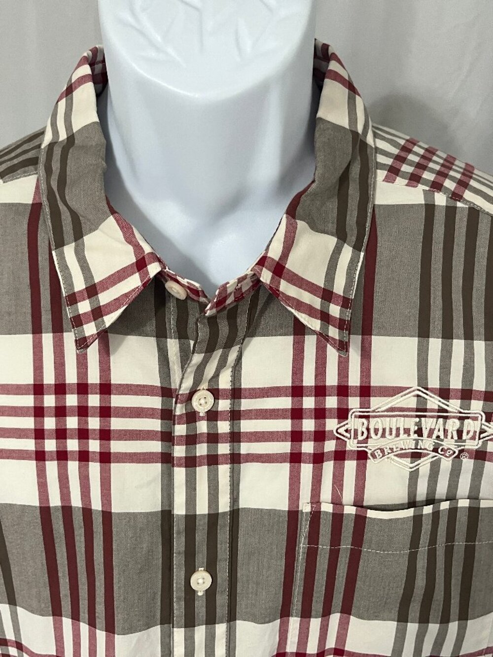 🌿 Patagonia Men’s L Organic Cotton Boulevard Beer Shirt White Brown Red 🌄